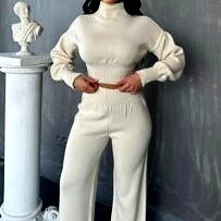 Ekru Triko Sweatshirt Eşofman İkili Takım
