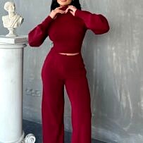 Bordo Balon Kol Crop & Pantolon İkili Takım