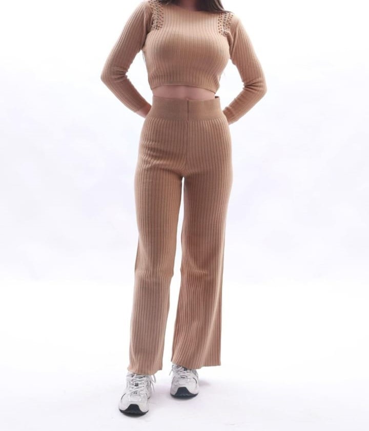 Kadın Vizon Crop ve Pantolon Takım