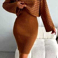 Kadın Taba  Elbise & Fileli Crop Takım