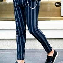Çizgili Lacivert Erkek Dar Paça Pantolon